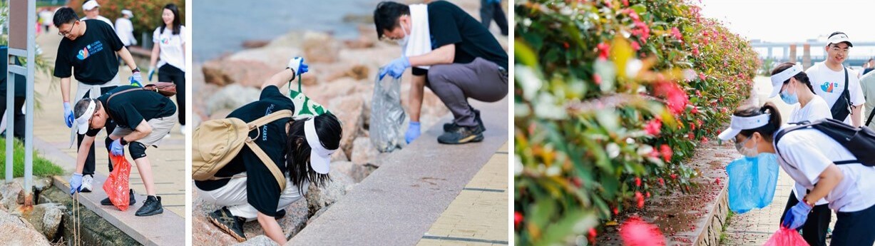 Employees in China help clean a beach during KLA Foundation's Global Volunteer Week.