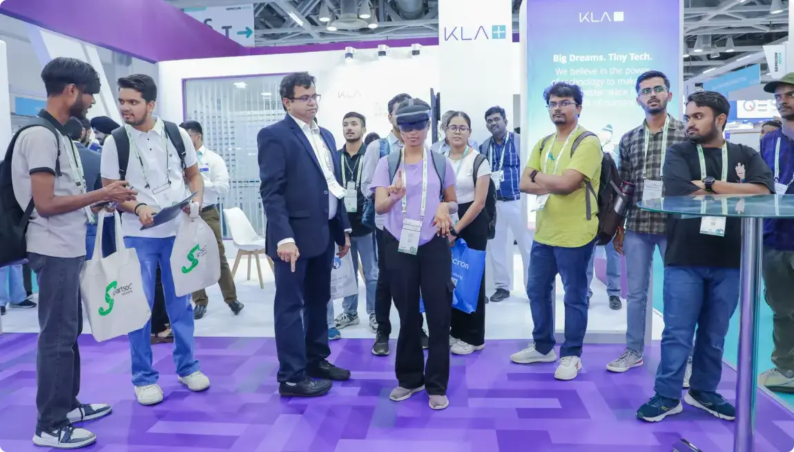 KLA employees demonstrated augmented reality (AR) technology at SEMICON India 2024.