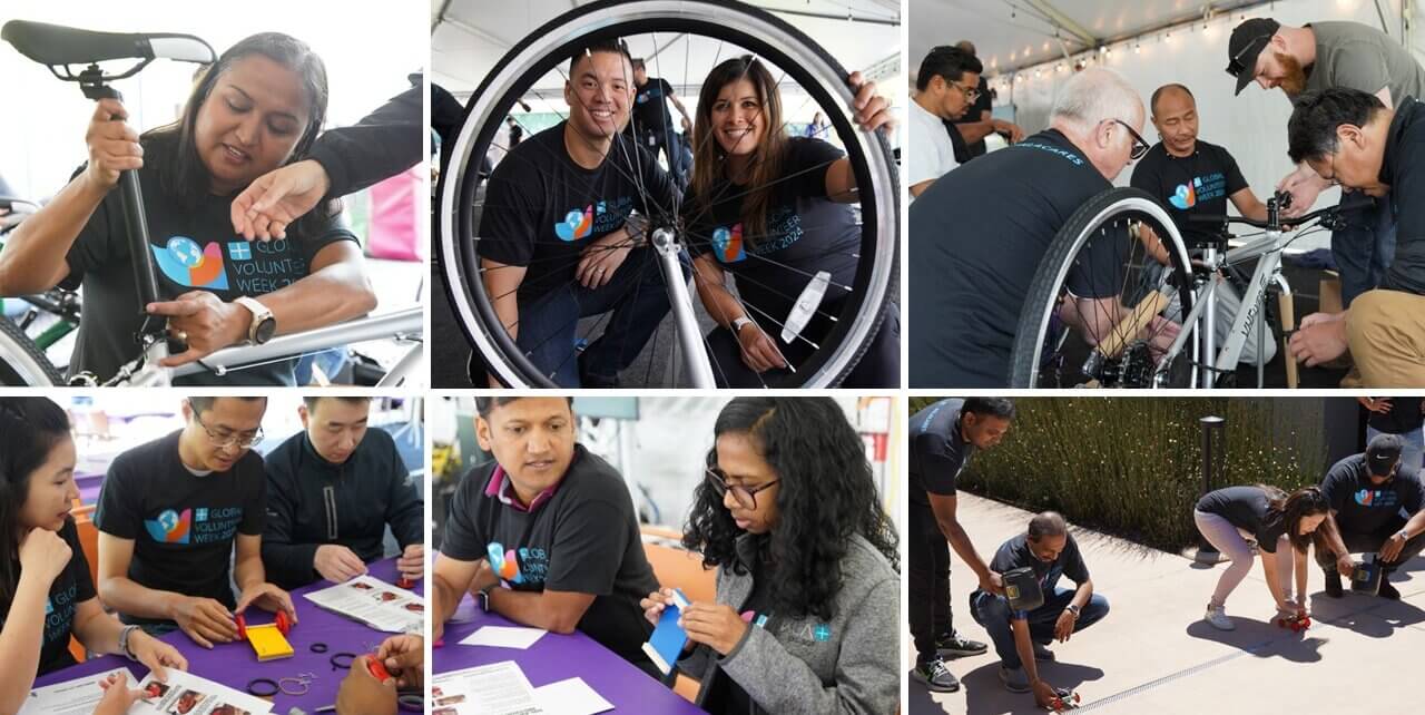 Employees at KLA in Milpitas, California support local youth by assembling bikes and building model solar cars during KLA Foundation's Global Volunteer Week. 