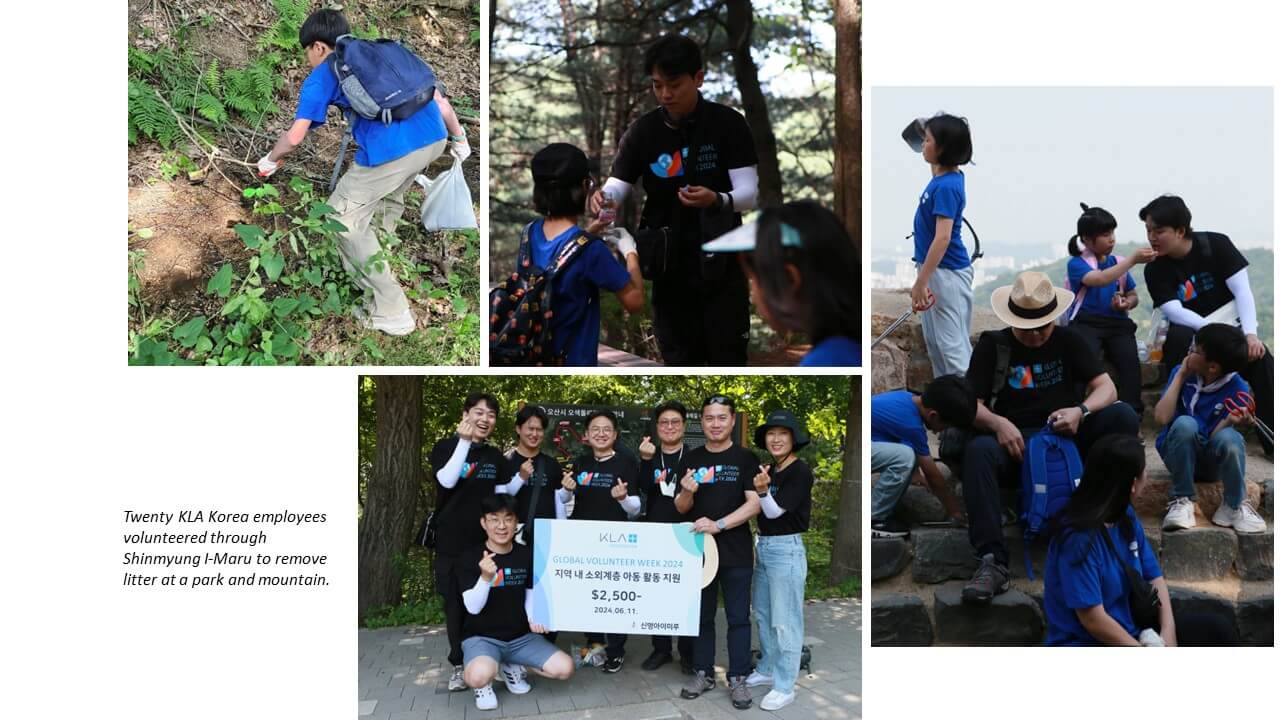 Employees in South Korea clean up a park and mountain during KLA Foundation's Global Volunteer Week. 